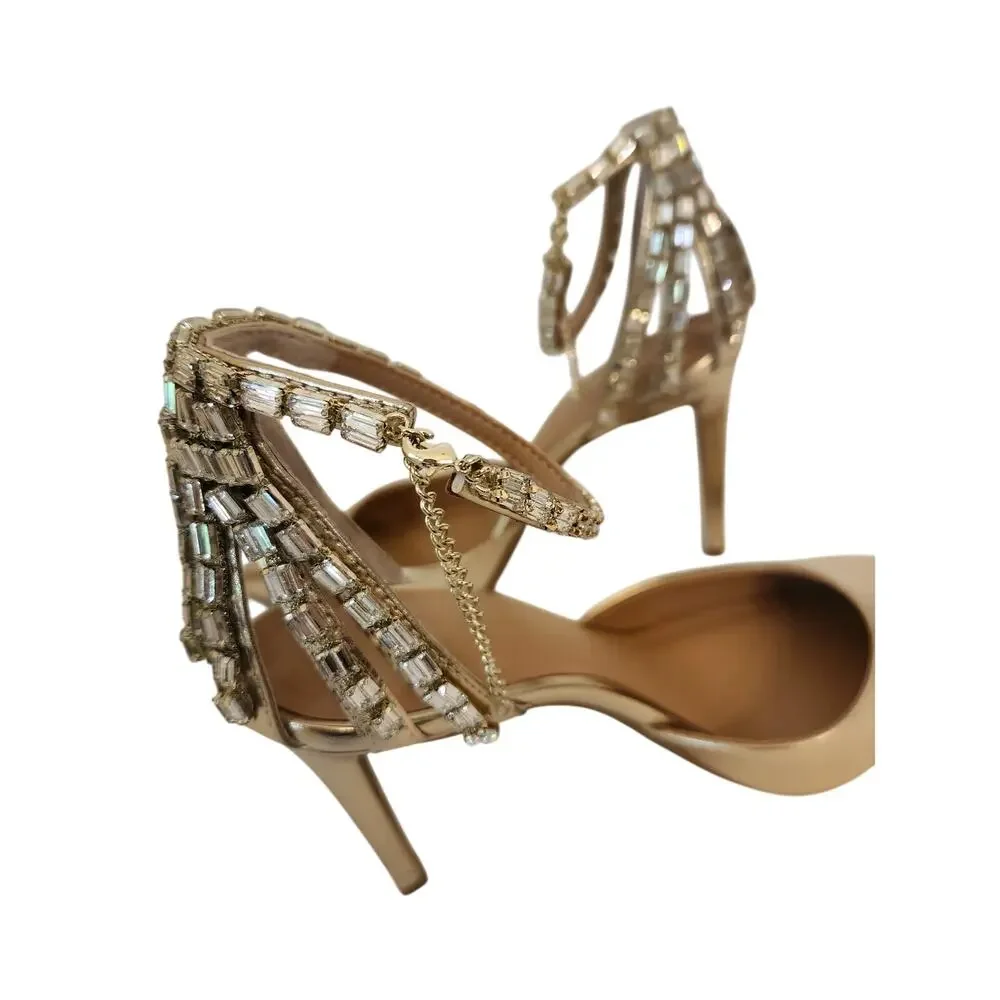 New INC International Concepts Shanni Ankle Strap Pumps Gold Jewelry Formal 9